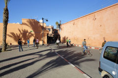 Entrance to the Medina through old city wall in Marrakesh, Morocco
