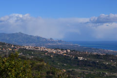Taormina in the far distance in Sicily, Italy