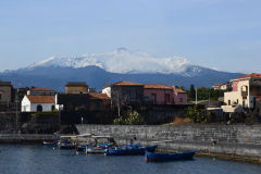 Mount Etna taken from a small village at the Mediteranean Sea in Sicily, Italy
