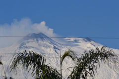 The smoking Mount Etna as seen from the terrace of our house in Sicily, Italy