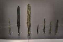 Ancient spearheads inside the Tokyo Museum, Tokyo, Japan