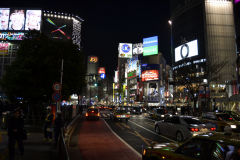 Shibuya crossing at night in Tokyo, Japan