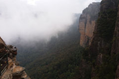 Fog around the Three Sisters in the Blue Mountains, Australia