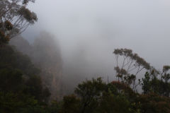 Fog around the Three Sisters in the Blue Mountains, Australia