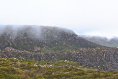 Foggy hills of Rodway Range in Mount Field National Park Tasmania