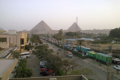 Pyramids seen from the hotel roof in Gizah, Cairo, Egypt
