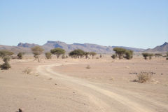 Sahara desert landscape between Zagora and Merzouga in Morocco