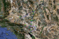 Route through Joshua Tree National Park and Mojave Desert in California, USA