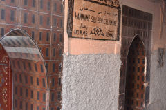 Narrow alleys scene inside the Medina in Marrakech, Morocco