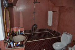 A bathroom in a hotel room in Marrakech, Morocco