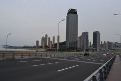 View from the bridge in direction of the new buildings in Dalian, China