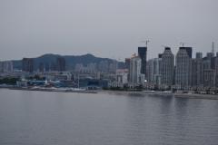 View from the bridge in direction of the city in Dalian, China