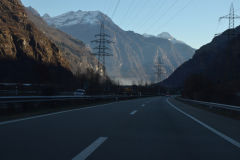 Mountain landscape in the Swiss Alps on the way to Italy in December, Switzerland