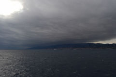 Thunderstorm over Sicily seen from the ferry, Italy