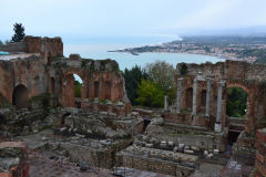 Views of the Ancient Greek Theatre in Taormina, Sicily, Italy
