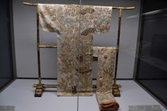 Ancient silk clothing inside the Tokyo Museum, Tokyo, Japan