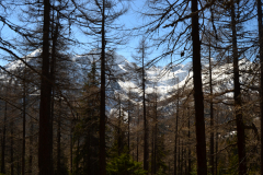 Hiking to the Lago d Arpy in the Aosta Vally in April, Italy