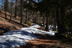 Hiking to the Lago d Arpy in the Aosta Vally in April, Italy