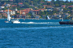 Water scenes on Sydney Cove on a ferry from Manly to Circular Quay Sydney, Australia