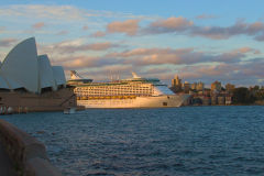 The Voyager of the Sea leaving Sydney Harbour at sunset, Australia
