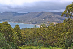 The Eagle Hawk Neck and Pirates Bay in Tasmania. View from Forestier Peninsula.